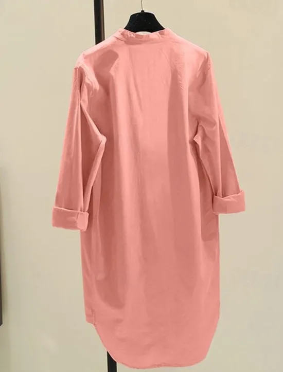 Online Women's Long Dress Maxi Dress Linen-Inspired Dresses Shirt Dress Casual Dress Cotton Linen Dress Stylish Casual Vacation Daily Date Regular Fit Plain Long Sleeve Stand Collar White Yellow Pink Green Women Dresses