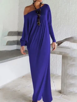 Sale Women's Long Dress Maxi Dress Casual Dress Classic Modern Outdoor Vacation Daily Regular Fit Plain Long Sleeve Crew Neck Black Blue Khaki Gray Summer Women T Shirt Dresses