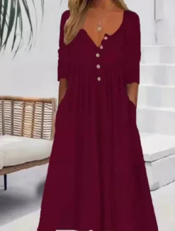 Online Women's Long Dress Maxi Dress Casual Dress Skater Dress Summer Dress Fashion Modern Vacation Daily Weekend Regular Fit Plain Long Sleeve V Neck Black Pink Wine Blue Summer Women White Dresses|Casual Dress