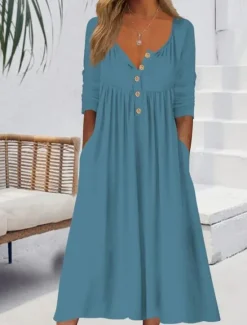 Online Women's Long Dress Maxi Dress Casual Dress Skater Dress Summer Dress Fashion Modern Vacation Daily Weekend Regular Fit Plain Long Sleeve V Neck Black Pink Wine Blue Summer Women White Dresses|Casual Dress