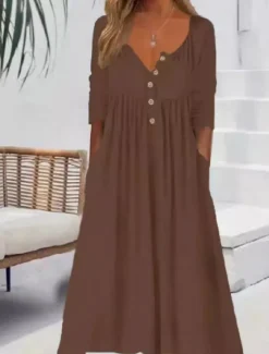 Online Women's Long Dress Maxi Dress Casual Dress Skater Dress Summer Dress Fashion Modern Vacation Daily Weekend Regular Fit Plain Long Sleeve V Neck Black Pink Wine Blue Summer Women White Dresses|Casual Dress