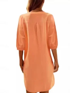 Online Women's Long Dress Maxi Dress Linen-Inspired Dresses Casual Dress Elegant Stylish Basic Vacation Daily Date Regular Fit Plain 3/4 Length Sleeve Crew Neck Blue Orange Summer Spring Fall Women Dresses