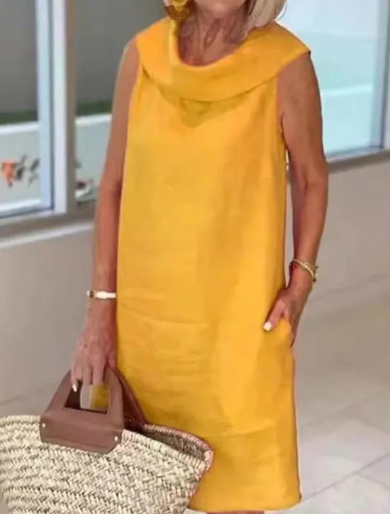 Outlet Women's Long Dress Maxi Dress Cotton Linen Dresses Casual Dress Elegant Stylish Basic Vacation Party Work Regular Fit Plain Sleeveless Shirt Collar Black Yellow Pink Blue Summer Spring Women Dresses