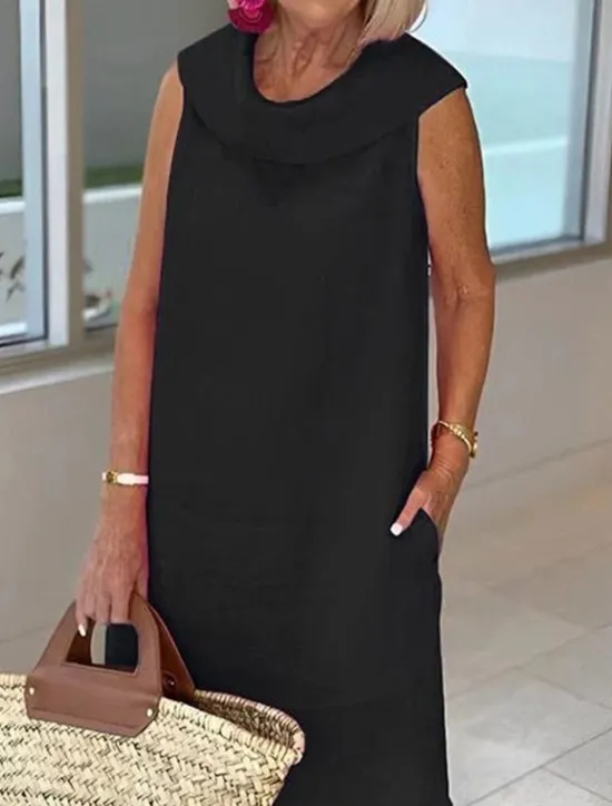 Outlet Women's Long Dress Maxi Dress Cotton Linen Dresses Casual Dress Elegant Stylish Basic Vacation Party Work Regular Fit Plain Sleeveless Shirt Collar Black Yellow Pink Blue Summer Spring Women Dresses