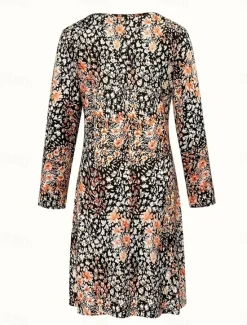 Women's Long Dress Maxi Dress Casual Dress A Line Dress Elegant Vintage Stylish Vacation Party Daily Loose Fit Floral Long Sleeve V Neck Blue Purple Orange Spring Fall Women Floral Dresses|Spring Dresses