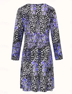 Women's Long Dress Maxi Dress Casual Dress A Line Dress Elegant Vintage Stylish Vacation Party Daily Loose Fit Floral Long Sleeve V Neck Blue Purple Orange Spring Fall Women Floral Dresses|Spring Dresses