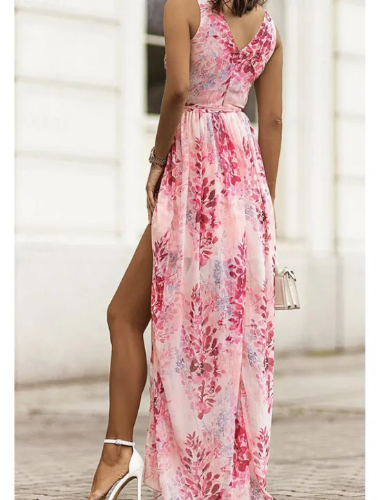 Clearance Women's Long Dress Maxi Dress Cocktail Dress Print Dress Fashion Outdoor Tea Party Going out Regular Fit Flower Sleeveless V Neck Black White Pink Summer Women Floral Dresses