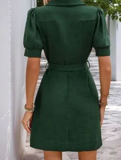 Hot Women's Long Dress Maxi Dress Linen-Inspired Dresses Shirt Dress Casual Dress Elegant Stylish Casual Vacation Party Work Regular Fit Plain Short Sleeve Shirt Collar Summer Spring Women Dresses