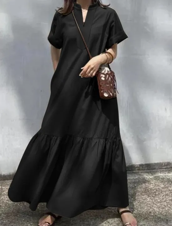 New Women's Long Dress Maxi Dress Linen-Inspired Dresses Casual Dress Cotton Linen Dress Stylish Casual Vacation Daily Date Regular Fit Plain Short Sleeve Stand Collar Black Wine Khaki Summer Spring Women Dresses