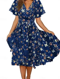 Outlet Women's Long Dress Maxi Dress Casual Dress A Line Dress Elegant Stylish Casual Vacation Daily Regular Fit Floral Short Sleeve V Neck Black Pink Blue Summer Spring Women Spring Dresses