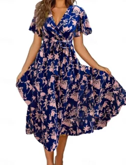 Outlet Women's Long Dress Maxi Dress Casual Dress A Line Dress Elegant Stylish Casual Vacation Daily Regular Fit Floral Short Sleeve V Neck Black Pink Blue Summer Spring Women Spring Dresses