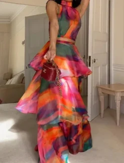 New Women's Long Dress Maxi Dress Casual Dress Swing Dress Print Dress Fashion Outdoor Party Holiday Regular Fit Abstract Short Sleeve Halter Neck Summer Women Floral Dresses