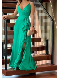 Hot Women's Long Dress Maxi Dress Prom Dress Party Dress Cocktail Dress Slip Dress Fashion Party Special Occasion Date Regular Fit Plain Sleeveless Spaghetti Strap Green Dark Blue Rose Red Summer Women Cocktail Dress