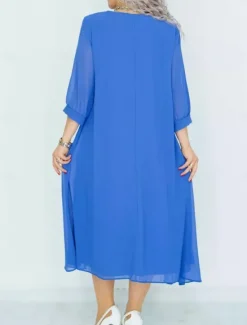 New Women's Long Dress Maxi Dress Casual Dress Cocktail Dress Wedding Guest Dress Chiffon Dress Elegant Stylish Work Daily Engagement Loose Fit Plain 3/4 Length Sleeve Crew Neck Black Royal Blue Purple Women Cocktail Dress