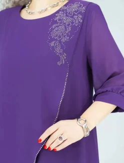 New Women's Long Dress Maxi Dress Casual Dress Cocktail Dress Wedding Guest Dress Chiffon Dress Elegant Stylish Work Daily Engagement Loose Fit Plain 3/4 Length Sleeve Crew Neck Black Royal Blue Purple Women Cocktail Dress