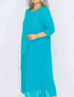 New Women's Long Dress Maxi Dress Casual Dress Cocktail Dress Wedding Guest Dress Chiffon Dress Elegant Stylish Work Daily Engagement Loose Fit Plain 3/4 Length Sleeve Crew Neck Black Royal Blue Purple Women Cocktail Dress