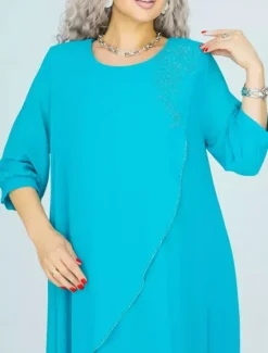 New Women's Long Dress Maxi Dress Casual Dress Cocktail Dress Wedding Guest Dress Chiffon Dress Elegant Stylish Work Daily Engagement Loose Fit Plain 3/4 Length Sleeve Crew Neck Black Royal Blue Purple Women Cocktail Dress