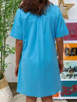 Best Women's Long Dress Maxi Dress Cotton Linen Dresses Casual Dress Elegant Stylish Basic Vacation Casual Daily Loose Fit Plain Short Sleeve Shirt Collar Yellow Pink Blue Summer Spring Women Dresses