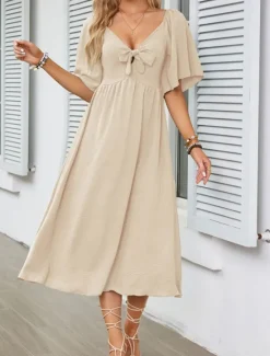 Women's Long Dress Maxi Dress Casual Dress Cocktail Dress Wedding Guest Dress Chiffon Dress Cute Stylish Casual Vacation Casual Daily Regular Fit Plain Short Sleeve V Neck White Pink Blue Apricot Women Cocktail Dress