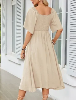 Women's Long Dress Maxi Dress Casual Dress Cocktail Dress Wedding Guest Dress Chiffon Dress Cute Stylish Casual Vacation Casual Daily Regular Fit Plain Short Sleeve V Neck White Pink Blue Apricot Women Cocktail Dress
