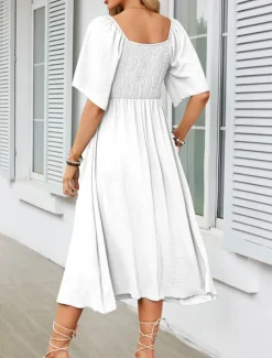 Women's Long Dress Maxi Dress Casual Dress Cocktail Dress Wedding Guest Dress Chiffon Dress Cute Stylish Casual Vacation Casual Daily Regular Fit Plain Short Sleeve V Neck White Pink Blue Apricot Women Cocktail Dress