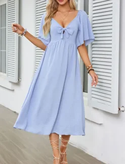 Women's Long Dress Maxi Dress Casual Dress Cocktail Dress Wedding Guest Dress Chiffon Dress Cute Stylish Casual Vacation Casual Daily Regular Fit Plain Short Sleeve V Neck White Pink Blue Apricot Women Cocktail Dress