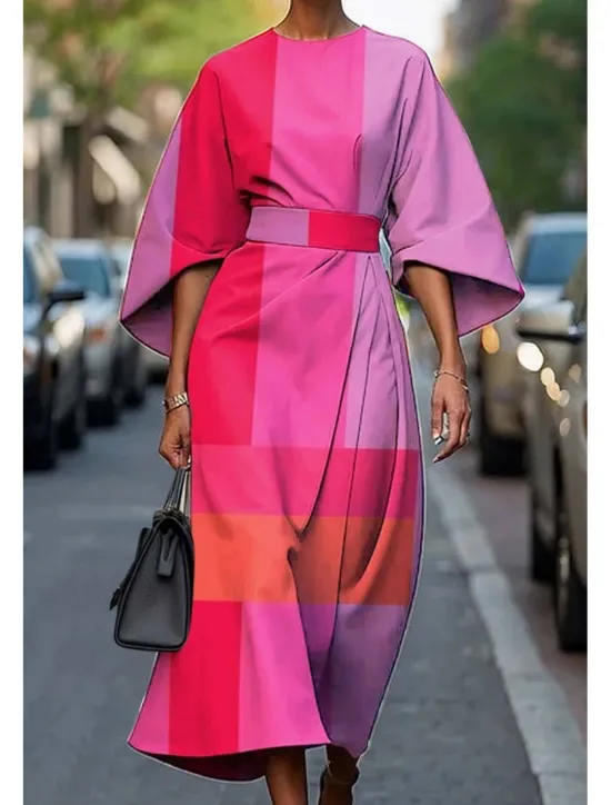 Online Women's Long Dress Maxi Dress Casual Dress Summer Dress Fashion Modern Daily Date Weekend Regular Fit Geometric 3/4 Length Sleeve Crew Neck Pink Blue Purple Fuchsia Summer Women Floral Dresses