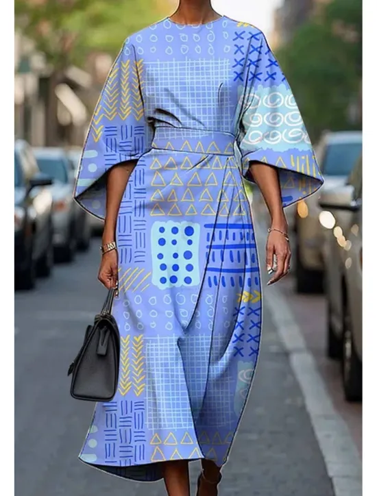 Online Women's Long Dress Maxi Dress Casual Dress Summer Dress Fashion Modern Daily Date Weekend Regular Fit Geometric 3/4 Length Sleeve Crew Neck Pink Blue Purple Fuchsia Summer Women Floral Dresses