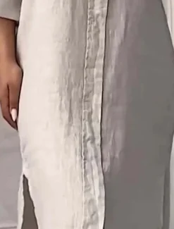 Hot Women's Long Dress Maxi Dress Linen-Inspired Dresses Cotton Linen Dress Hawaiian Regular Fit Solid Color Long Sleeve Crew Neck Light Blue Apricot Summer Spring Women Dresses