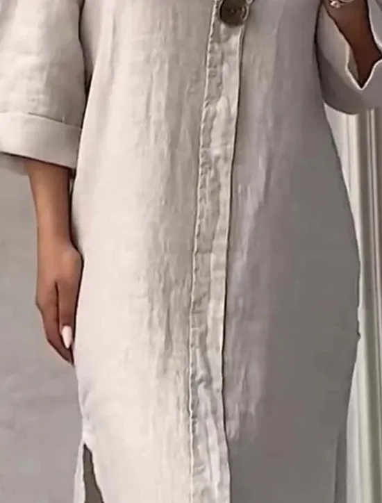 Hot Women's Long Dress Maxi Dress Linen-Inspired Dresses Cotton Linen Dress Hawaiian Regular Fit Solid Color Long Sleeve Crew Neck Light Blue Apricot Summer Spring Women Dresses