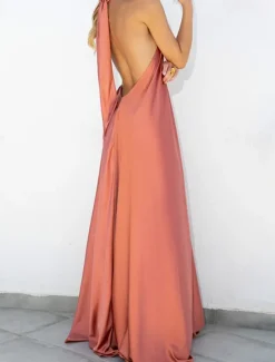 Discount Women's Long Dress Maxi Dress Casual Dress Summer Dress Halter Neck Dress Fashion Outdoor Holiday Date Regular Fit Plain Sleeveless Halter Neck Light Green Blue Orange Summer Spring Women Vacation Dresses