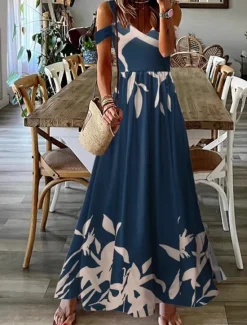 Clearance Women's Long Dress Maxi Dress Casual Dress Swing Dress Fashion Outdoor Party Holiday Regular Fit Ombre Sleeveless V Neck Blue Dark Blue Summer Women Floral Dresses