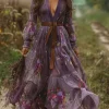 Best Women's Long Dress Maxi Dress Casual Dress Swing Dress Summer Dress Boho Dress Vintage Vacation Daily Holiday Regular Fit Floral Graphic Long Sleeve V Neck Purple Summer Women Floral Dresses