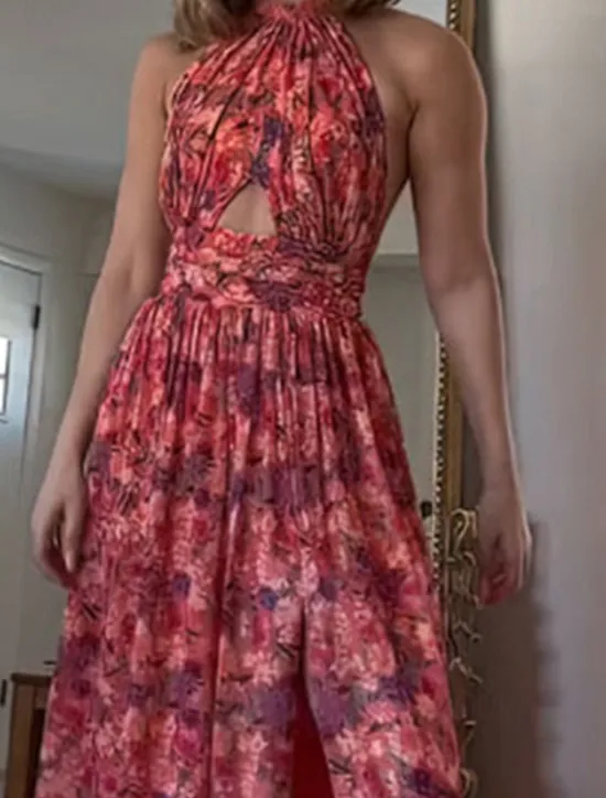 Online Women's Long Dress Maxi Dress Casual Dress Floral Dress Fashion Elegant Dress Outdoor Party Holiday Regular Fit Flower Sleeveless Halter Neck Summer Women Floral Dresses