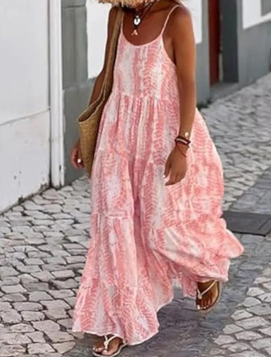 Clearance Women's Long Dress Maxi Dress Casual Dress Swing Dress Slip Dress Boho Dress Fashion Outdoor Party Holiday Regular Fit Tie Dye Sleeveless Spaghetti Strap Black Pink Green Summer Women Vacation Dresses
