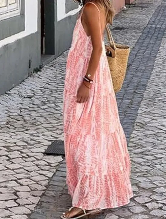Clearance Women's Long Dress Maxi Dress Casual Dress Swing Dress Slip Dress Boho Dress Fashion Outdoor Party Holiday Regular Fit Tie Dye Sleeveless Spaghetti Strap Black Pink Green Summer Women Vacation Dresses