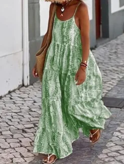 Clearance Women's Long Dress Maxi Dress Casual Dress Swing Dress Slip Dress Boho Dress Fashion Outdoor Party Holiday Regular Fit Tie Dye Sleeveless Spaghetti Strap Black Pink Green Summer Women Vacation Dresses
