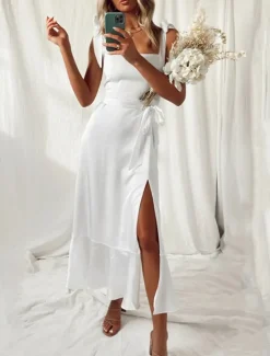 Best Women's Long Dress Maxi Dress Graduation Dress A Line Dress Summer Dress Cami Dress Elegant Stylish Vacation Daily Date Regular Fit Plain Sleeveless Square Neck Black White Light Green Pink Summer Women White Dresses