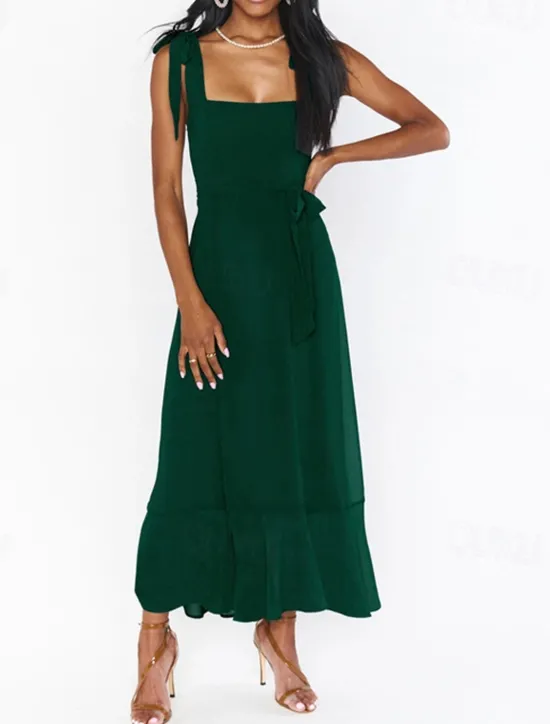 Best Women's Long Dress Maxi Dress Graduation Dress A Line Dress Summer Dress Cami Dress Elegant Stylish Vacation Daily Date Regular Fit Plain Sleeveless Square Neck Black White Light Green Pink Summer Women White Dresses