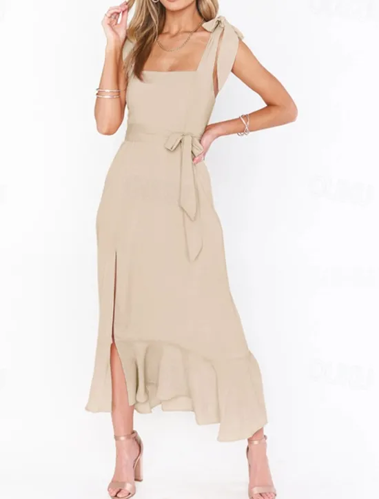 Best Women's Long Dress Maxi Dress Graduation Dress A Line Dress Summer Dress Cami Dress Elegant Stylish Vacation Daily Date Regular Fit Plain Sleeveless Square Neck Black White Light Green Pink Summer Women White Dresses