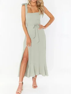 Best Women's Long Dress Maxi Dress Graduation Dress A Line Dress Summer Dress Cami Dress Elegant Stylish Vacation Daily Date Regular Fit Plain Sleeveless Square Neck Black White Light Green Pink Summer Women White Dresses