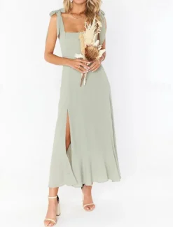 Best Women's Long Dress Maxi Dress Graduation Dress A Line Dress Summer Dress Cami Dress Elegant Stylish Vacation Daily Date Regular Fit Plain Sleeveless Square Neck Black White Light Green Pink Summer Women White Dresses