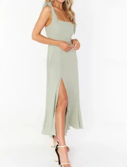 Best Women's Long Dress Maxi Dress Graduation Dress A Line Dress Summer Dress Cami Dress Elegant Stylish Vacation Daily Date Regular Fit Plain Sleeveless Square Neck Black White Light Green Pink Summer Women White Dresses