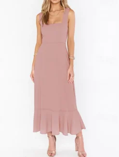 Best Women's Long Dress Maxi Dress Graduation Dress A Line Dress Summer Dress Cami Dress Elegant Stylish Vacation Daily Date Regular Fit Plain Sleeveless Square Neck Black White Light Green Pink Summer Women White Dresses