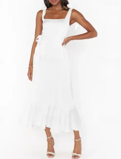Best Women's Long Dress Maxi Dress Graduation Dress A Line Dress Summer Dress Cami Dress Elegant Stylish Vacation Daily Date Regular Fit Plain Sleeveless Square Neck Black White Light Green Pink Summer Women White Dresses
