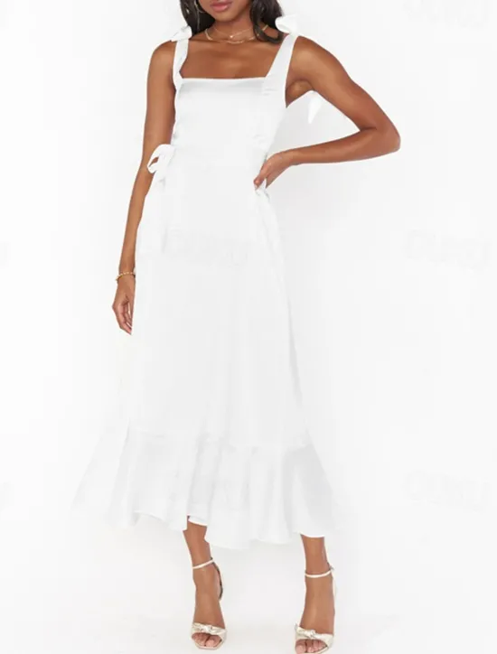 Best Women's Long Dress Maxi Dress Graduation Dress A Line Dress Summer Dress Cami Dress Elegant Stylish Vacation Daily Date Regular Fit Plain Sleeveless Square Neck Black White Light Green Pink Summer Women White Dresses