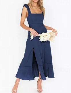Best Women's Long Dress Maxi Dress Graduation Dress A Line Dress Summer Dress Cami Dress Elegant Stylish Vacation Daily Date Regular Fit Plain Sleeveless Square Neck Black White Light Green Pink Summer Women White Dresses