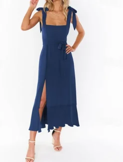 Best Women's Long Dress Maxi Dress Graduation Dress A Line Dress Summer Dress Cami Dress Elegant Stylish Vacation Daily Date Regular Fit Plain Sleeveless Square Neck Black White Light Green Pink Summer Women White Dresses