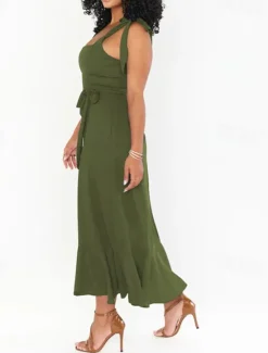 Best Women's Long Dress Maxi Dress Graduation Dress A Line Dress Summer Dress Cami Dress Elegant Stylish Vacation Daily Date Regular Fit Plain Sleeveless Square Neck Black White Light Green Pink Summer Women White Dresses