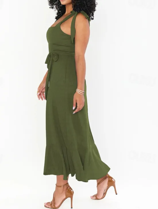 Best Women's Long Dress Maxi Dress Graduation Dress A Line Dress Summer Dress Cami Dress Elegant Stylish Vacation Daily Date Regular Fit Plain Sleeveless Square Neck Black White Light Green Pink Summer Women White Dresses